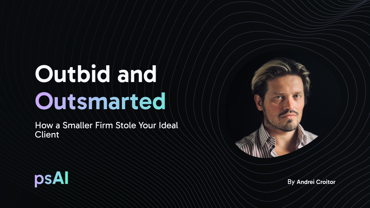 It’s Friday afternoon, and after a week of prepping a bid for a high-profile client, you’ve lost—to a smaller firm. The next day, you see them on LinkedIn, celebrating with your would-be client. While you were buried in reports, they were using AI to automate tasks, freeing up time to build relationships. It’s not about size; it’s about speed and agility. They’re winning because they’ve embraced automation, giving them an edge. That LinkedIn post? It’s a wake-up call. To stay competitive, you need to rethink how you use your time. What could AI do for your firm? Let’s start the conversation.